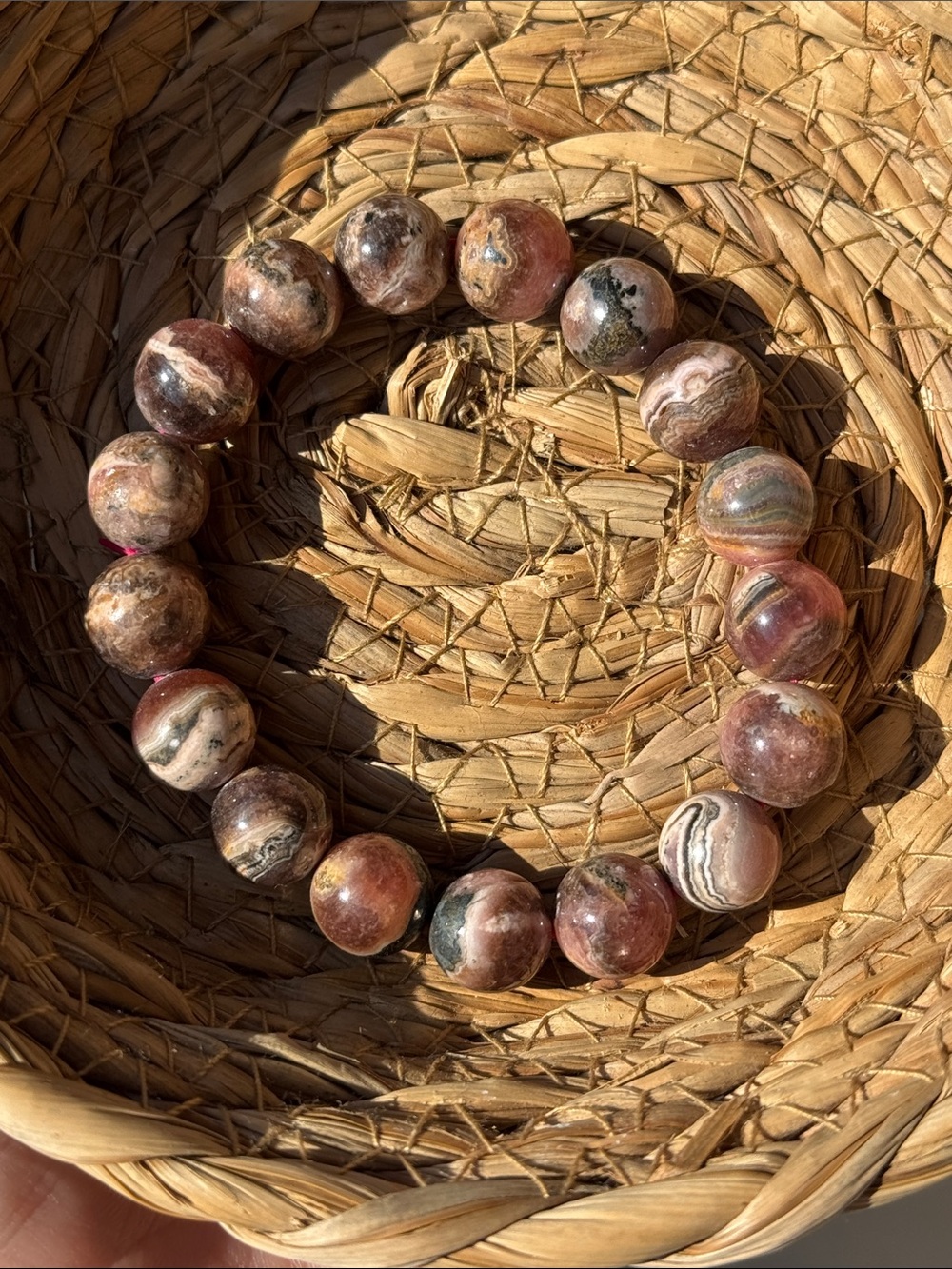 Natural Rhodochrosite Beaded Stretch Bracelet in Pink